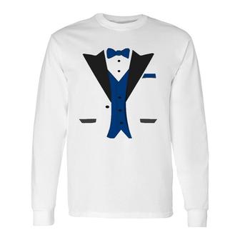 Tuxedo Halloween Wedding Groom Costume Blue Long Sleeve T-Shirt T-Shirt | Mazezy