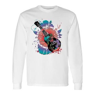 Ukulele Music And Hibiscus Flowers Uke Long Sleeve T-Shirt T-Shirt | Mazezy