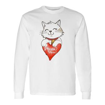 Valentine Cat Love Heart Meow Meme Valentine Lover Couple Long Sleeve T-Shirt T-Shirt | Mazezy