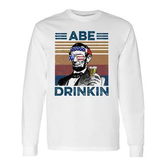 Vintage Abe Drinkin 4Th July Long Sleeve T-Shirt T-Shirt | Mazezy