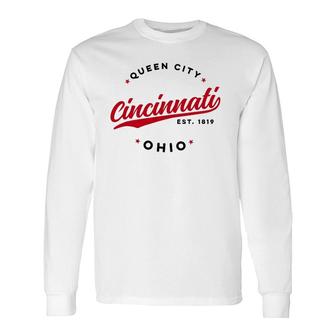 Vintage Cincinnati Ohio Queen City Red Text Long Sleeve T-Shirt T-Shirt | Mazezy