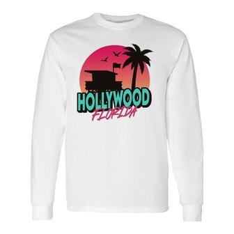 Vintage Hollywood Florida Beach Palm Trees Fl Distressed Long Sleeve T-Shirt T-Shirt | Mazezy