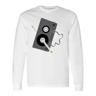 Vintage Music 80S 90S A Cassette Tape With Pencil Winding Up Long Sleeve T-Shirt T-Shirt | Mazezy