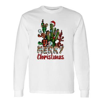 Western Texas Leopard Buffalo Plaid Cactus Merry Christmas Long Sleeve T-Shirt T-Shirt | Mazezy