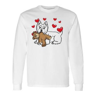 White West Highland Terrier Dog With Stuffed Animal Long Sleeve T-Shirt | Mazezy