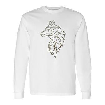 Wolf Geometric Abstract Gold Wolf Polygonal Long Sleeve T-Shirt - Thegiftio UK