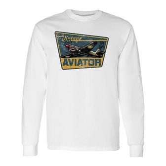 Ww2 Vintage Aviator Airplane Aircraft Pilot P40 Warhawk Long Sleeve T-Shirt T-Shirt | Mazezy