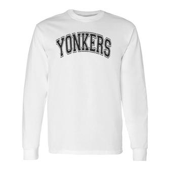 Yonkers Ny Varsity Style Black With Black Text Long Sleeve T-Shirt | Mazezy