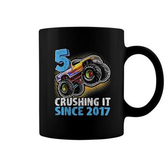 5 Crushing It Since 2017 Monster Truck 5th Birthday Boys Coffee Mug - Seseable