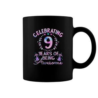 9 Years Of Being Awesome 9 Year Old Birthday Tie Dye Coffee Mug - Seseable
