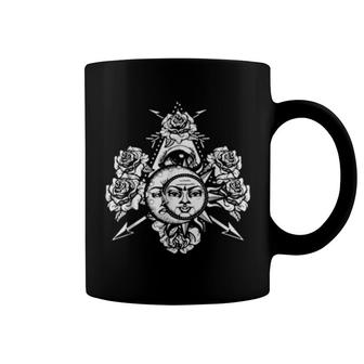 All Seeing Floral Sun Crescent Moon Rose Boho Astronomy Coffee Mug | Mazezy