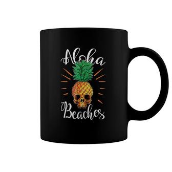 Aloha Beaches Hawaii Pineapple Skull Vacation Coffee Mug | Mazezy