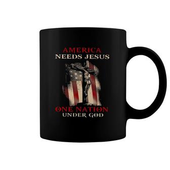 America Needs Jesus One Nation Under God Cross American Flag Vintage Coffee Mug | Mazezy