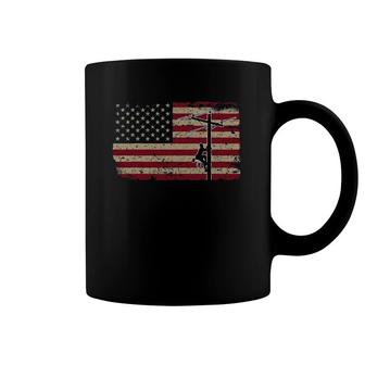 American Flag Lineman Gift I Patriotic Electrician Coffee Mug | Mazezy