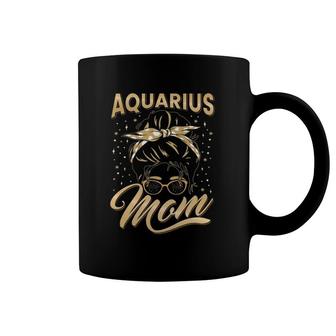 Aquarius Mom Zodiac Sign With Messy Bun Hairband Mothers Day Coffee Mug | Mazezy