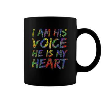 Autism Mom Puzzle Piece Art I Am His Voice He Is My Heart Coffee Mug | Mazezy