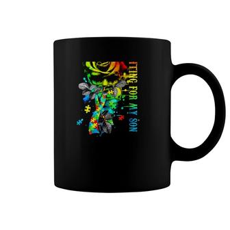 Autism Son Fighting For My Son Autism Awareness Gift Rose Puzzles Ribbon Coffee Mug | Mazezy