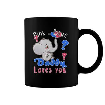 Baby Elephant Pink Blue Daddy Loves You Gender Reveal Baby Coffee Mug | Mazezy