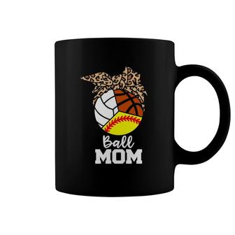 Ball Mom Funny Softball Volleyball Basketball Leopard Mom Coffee Mug | Mazezy