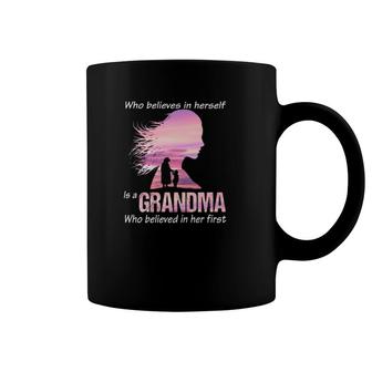 Behind Every Granddaughter Who Believes In Herself Is A Grandma Who Believed In Her First Grandmother & Grandchild Silhouette Sunset Coffee Mug | Mazezy