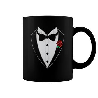 Black And White Tuxedo Bow Tie Red Rose Gift Coffee Mug | Mazezy