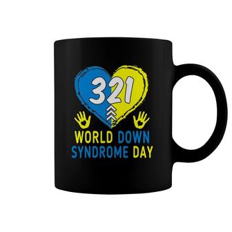Blue Yellow Heart 21 World Down Syndrome Awareness Day Coffee Mug | Mazezy