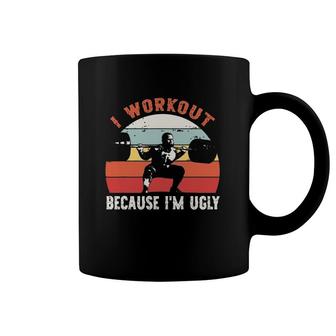 Bodybuilder I Workout Because I'm Ugly Weightlifting Weightlifter Retro Vintage Coffee Mug | Mazezy