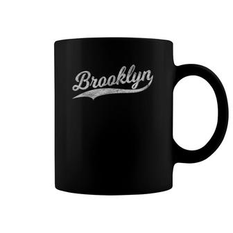 Brooklyn New York Retro Vintage Sports Script Flag Swoosh Coffee Mug | Mazezy