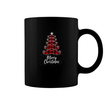 Buffalo Plaid Christmas Moustache Tree Coffee Mug | Mazezy