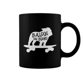 Bulldog On Board Dog Riding Skateboard Coffee Mug | Mazezy