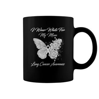 Butterfly I Wear White For My Mom Lung Cancer Awareness Coffee Mug | Mazezy