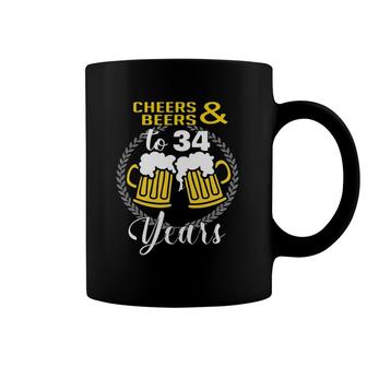 Cheers And Beers To 34 Years Birthday Celebration Gift Coffee Mug | Mazezy