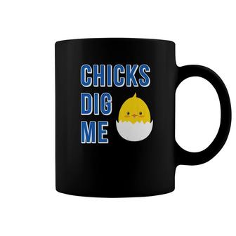 Chicks Dig Me Baby Chicken With Egg Shell Premium Coffee Mug - Thegiftio