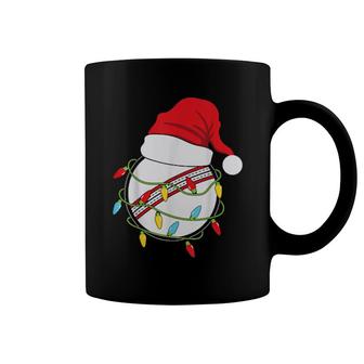Christmas Lights Santa Hat Cricket Ball Sports Xmas Coffee Mug | Mazezy