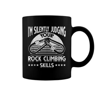 Climber Judging Your Rock Climbing Skills Carabiner Coffee Mug | Mazezy
