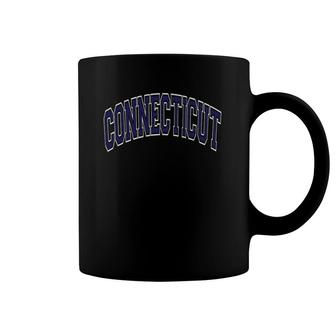 Connecticut Varsity Style Navy Blue Text Coffee Mug | Mazezy