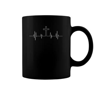 Cool Christian Cross Heartbeat Gifts For Religious Men Women Coffee Mug | Mazezy AU