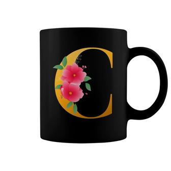 Cool Floral Alphabet Cute Initial Monogram Letter C Graphic Coffee Mug | Mazezy