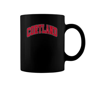 Cortland Varsity Style Red Text Coffee Mug | Mazezy