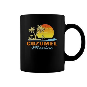 Cozumel Mexico Beach Sunset Palm Trees Ocean Surfer Coffee Mug | Mazezy