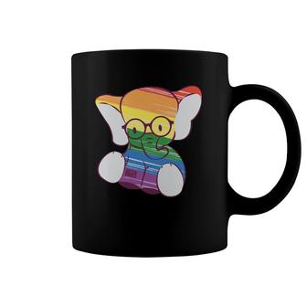 Cute Baby Elephant Geeky Eyeglasses Rainbow Flag Lgbt Pride Coffee Mug | Mazezy