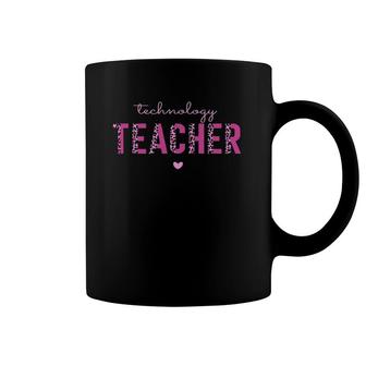 Cute Technology Teacher Tech Stem Pink Leopard Print Cheetah Coffee Mug | Mazezy