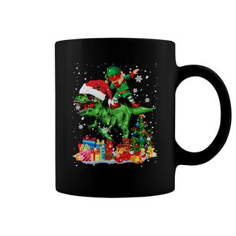 Dabbing Elf Riding Santa Trex Xmas Tree Plaid Elf Trex Coffee Mug | Mazezy