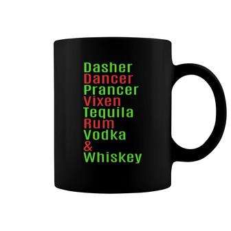 Dasher Dancer Rum Vodka Whiskey Christmas Reindeer Coffee Mug | Mazezy