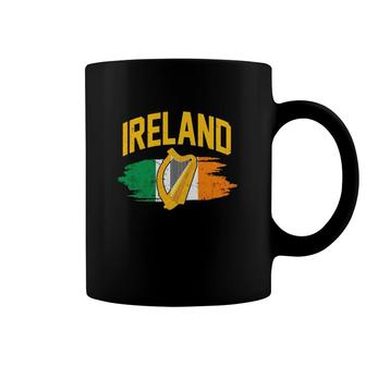 Distressed Ireland Coat Of Arms Harp Flag Coffee Mug | Mazezy