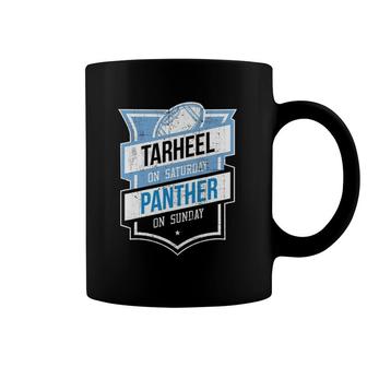 Distressed Tarheel On Saturday Panther On Sunday Fan Gift Coffee Mug | Mazezy