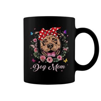 Dog Funny Pitbull Mom Flowers Graphic Mothers Day Dog Lover 51 Paws Coffee Mug | Mazezy