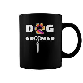 Dog Groomer Tie Dye Paw Print Grooming Scissors Coffee Mug | Mazezy