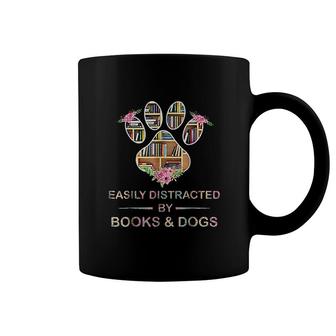 Easily Distracted By Books And Dogs Lover Paw Books Coffee Mug - Thegiftio UK