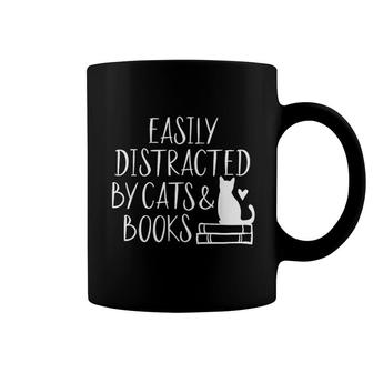 Easily Distracted By Cats And Books Cute Book Lover Coffee Mug - Thegiftio UK